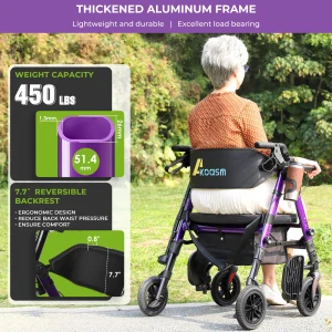 Heavy Duty Foldable Walker- Wheelchair Combo - 450lbs capacity.